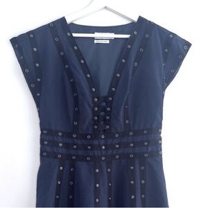 Zac Posen Midnight Grommet Snap Detail Mid Length Dress